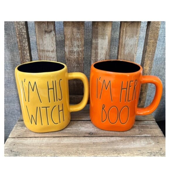 Rae Dunn I’M HER BOO and I’M HIS WITCH Mug Set - Picture 3 of 9